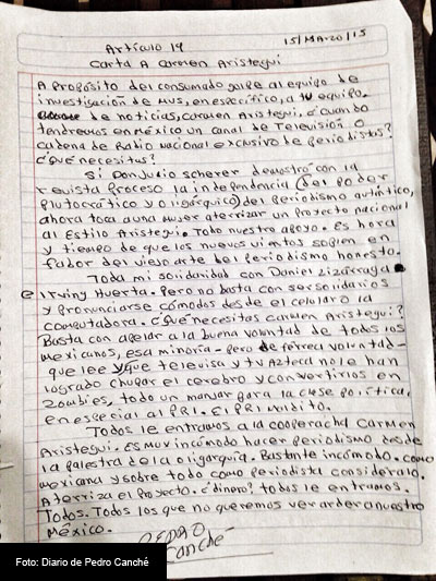 Desde la cárcel, el periodista maya escribió una carta a Carmen Aristegui.